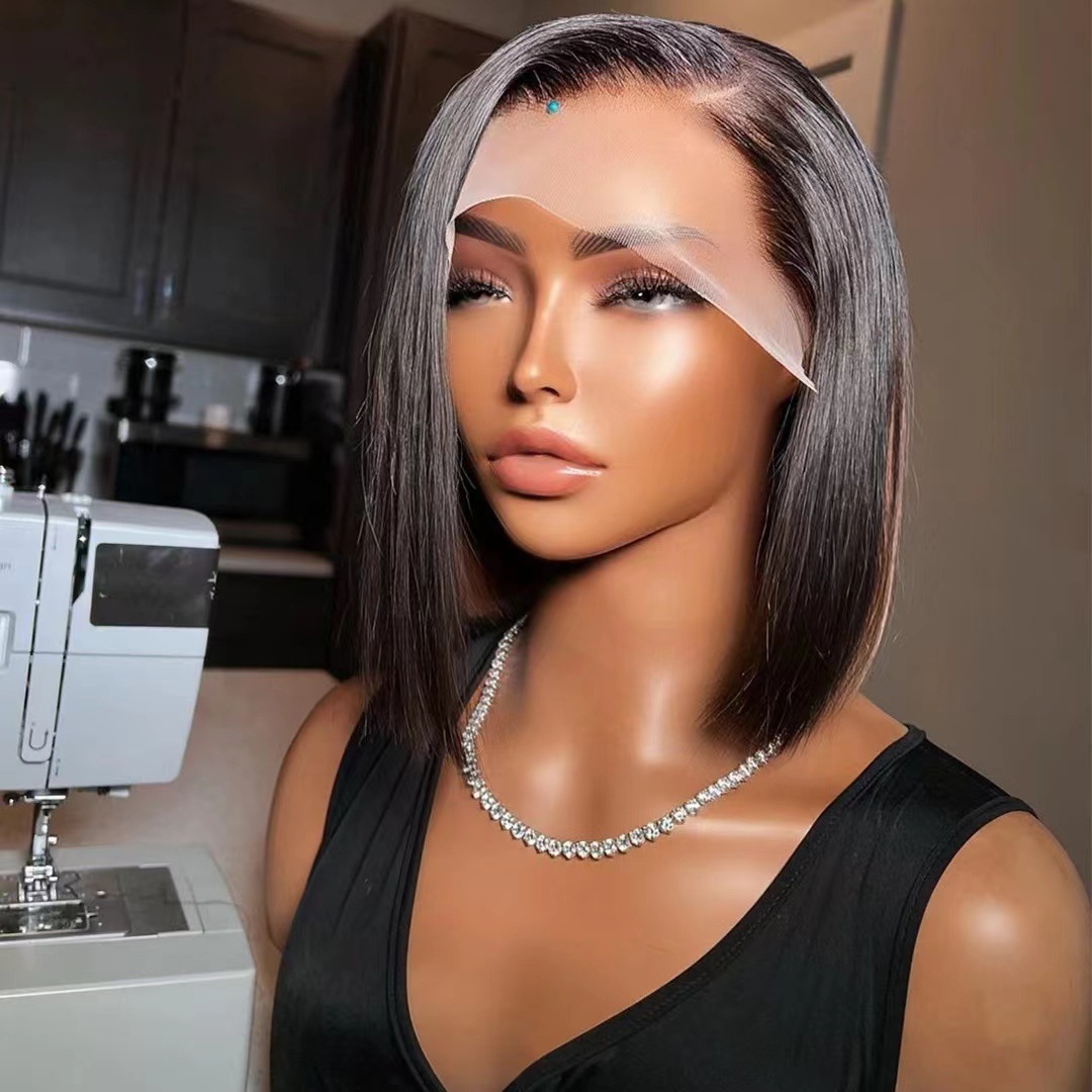 Bob-length straight hair lace front wig pre-plucked natural short style,heat-resistant and dyeable wig