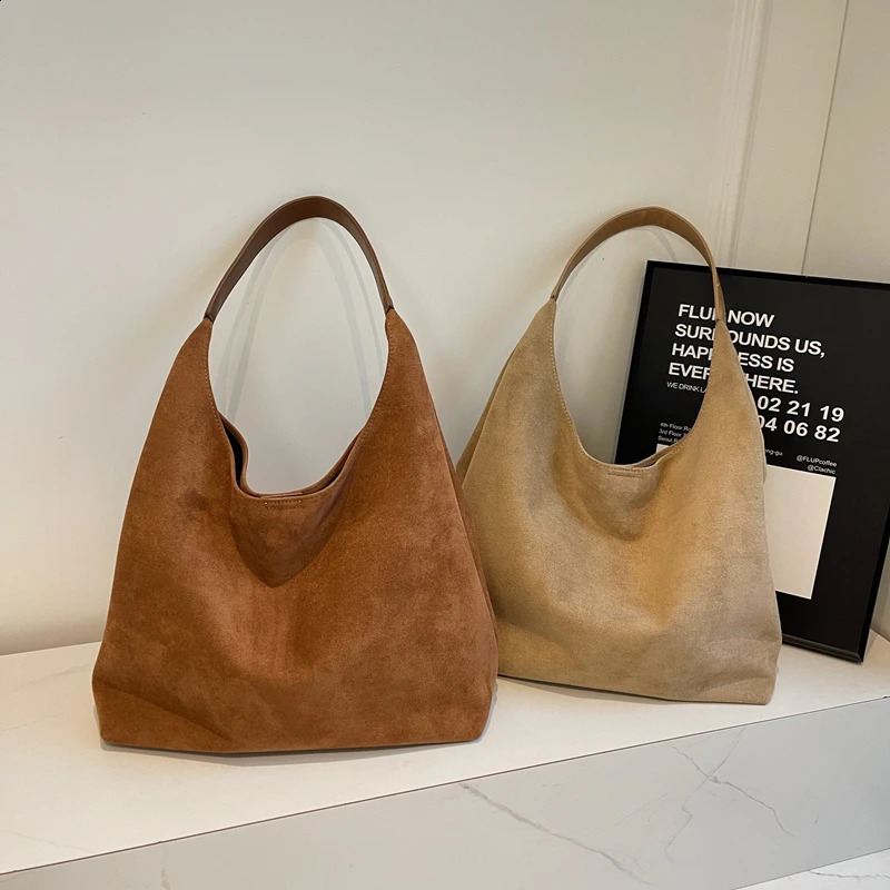 MOODS Casual Shoulder Tote Bag Set For Women 2-IN-1 Suede Pure Color Large Capacity Shopper Tote Winter Handbags Female 250815