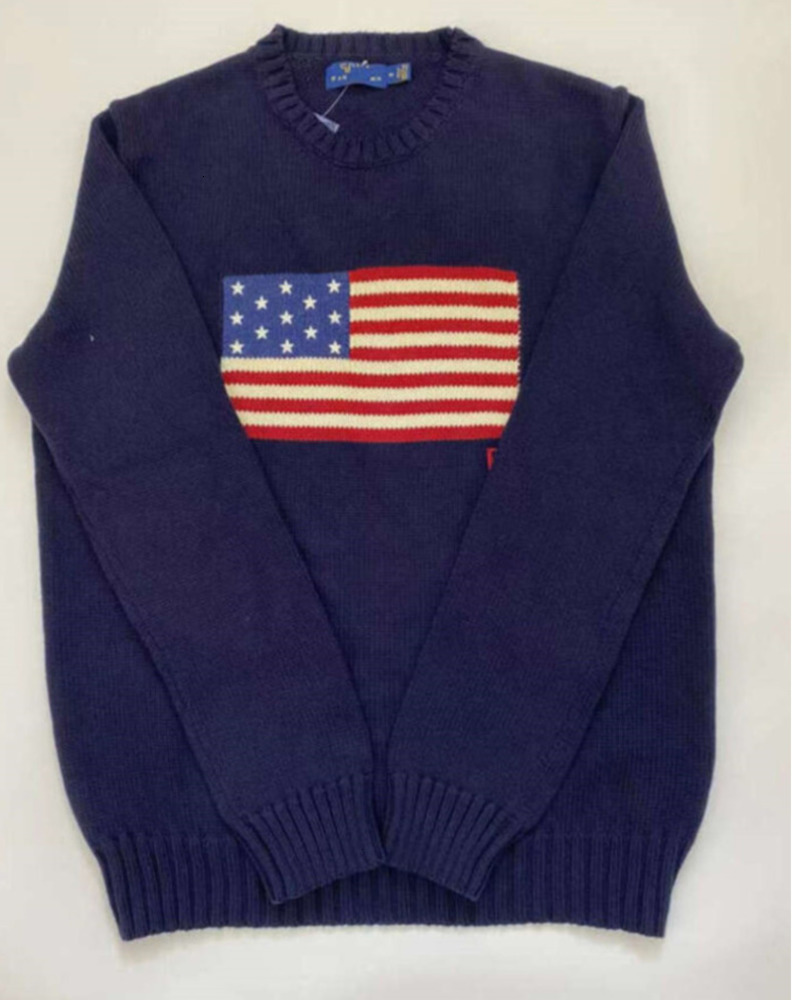 2025 Crew-neck Flag Clothes Mens Navy Blue Knitted Sweater Polo Shirt Round Neck Cotton Loose Retro Fashion Casual High Quality All Kinds Of AAds fgzz