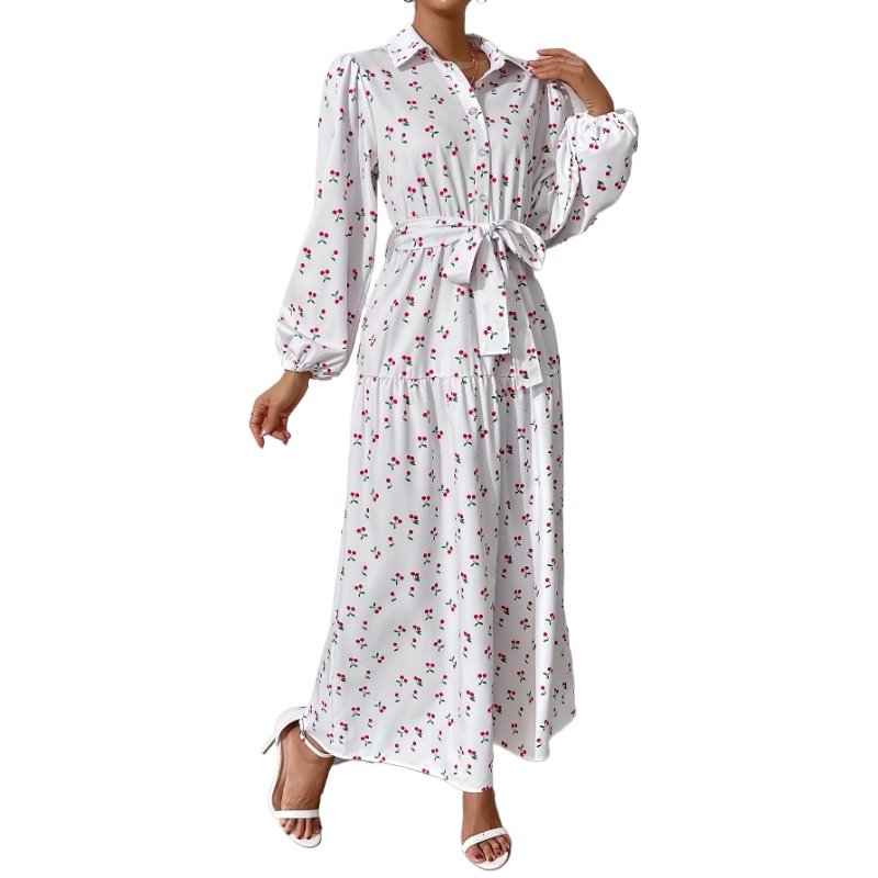 (624) New Middle Eastern Dubai Style Dress Women Lapel Tie Slim Fit Robe for Women