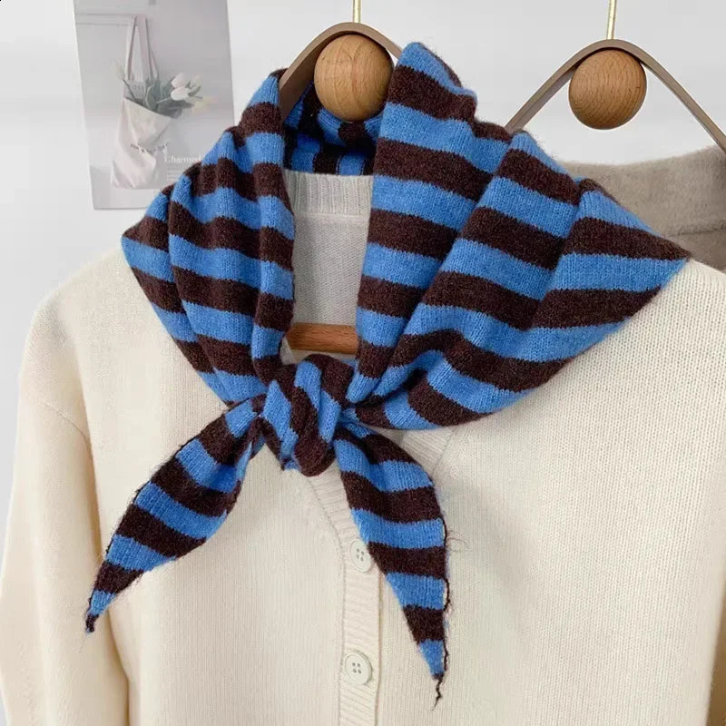Versatile Striped Wool-blend Knitted Triangle Scarf Small Versatile Warm Korean Hood Scarf Shawl Neck Scarves Headband Woman 250811