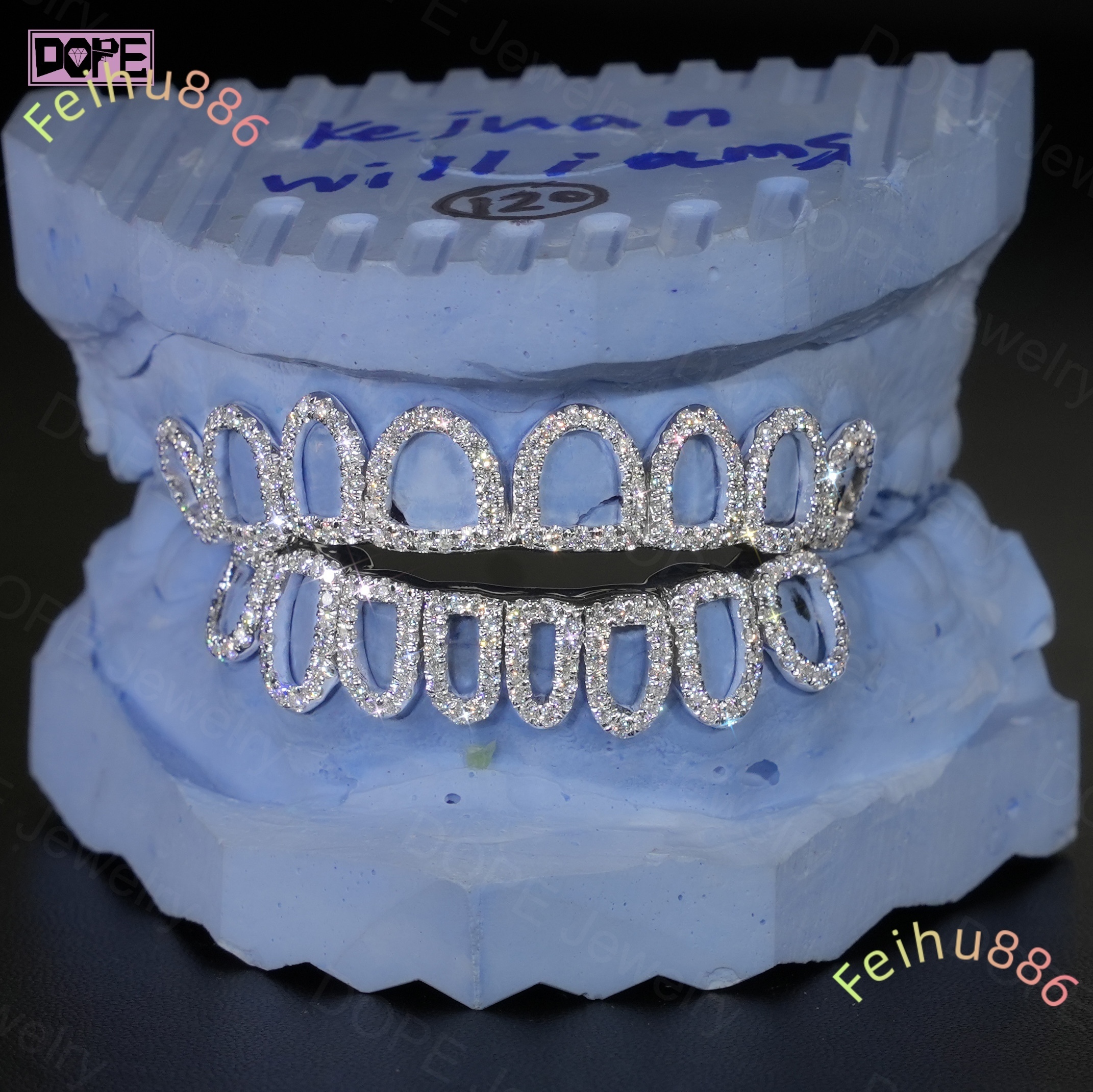 Open Face Grillz Hip Hop Iced Out VVS Custom Teeth 925 Silver Rapper Jewelry Moissanite Grillz