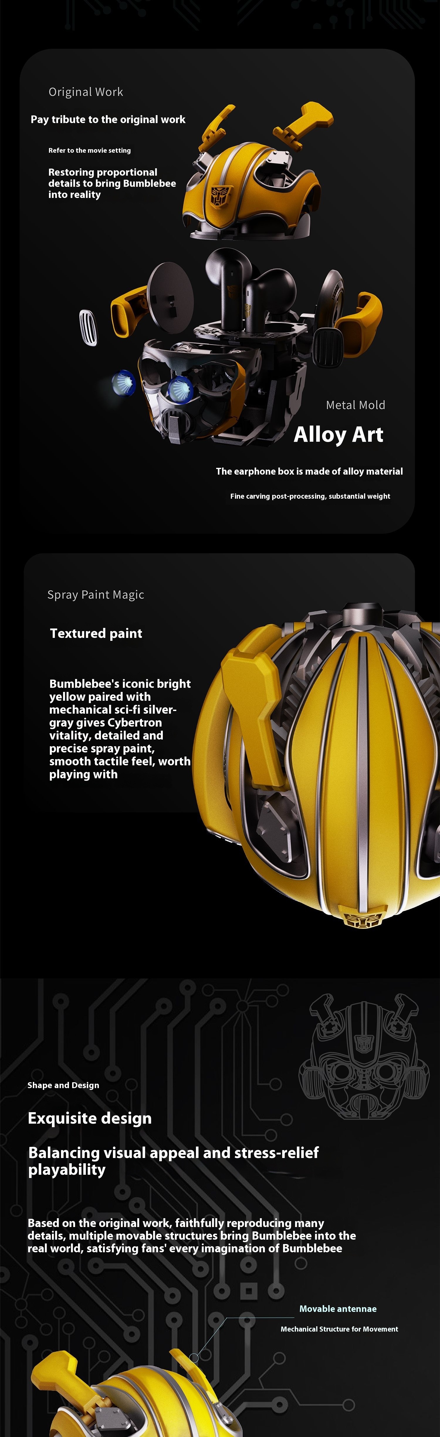 killerbody titanium fight transformer bumblebee wireless bluetooth noise canceling headset alloy trendy play motivator