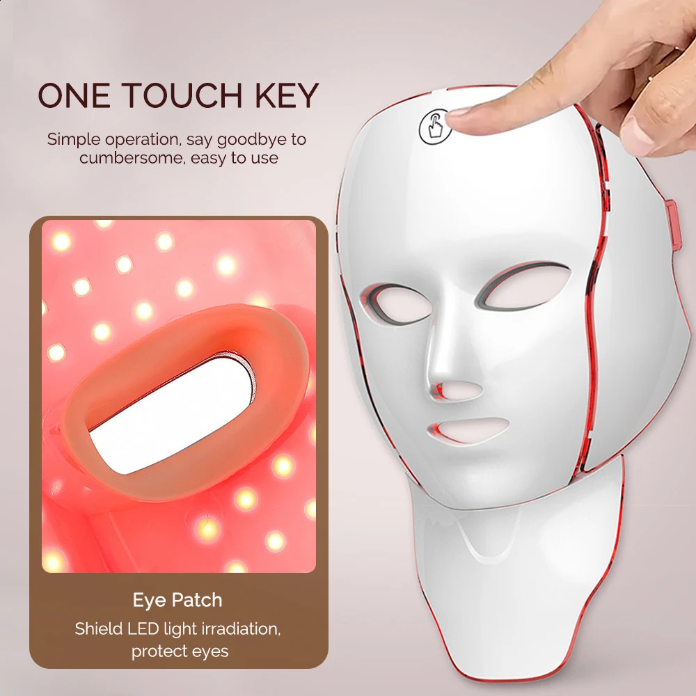 LED Facial Mask with Neck 7 Colors Light Red Light Facial Mask for -Aging Rejuvenation Brighten Skin Beauty Device 250814