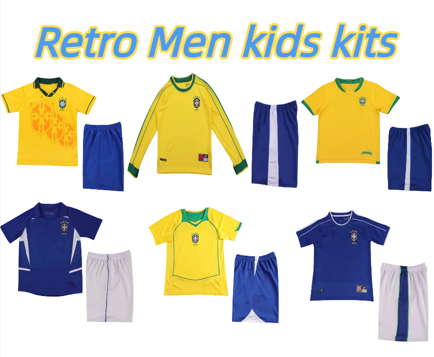 Retro Men kids kits soccer jerseys brazs N.10 PELE 1970 1994 1998 RONALDINHO 2002 2004 2006 home and away Camiseta de futbol football shirt