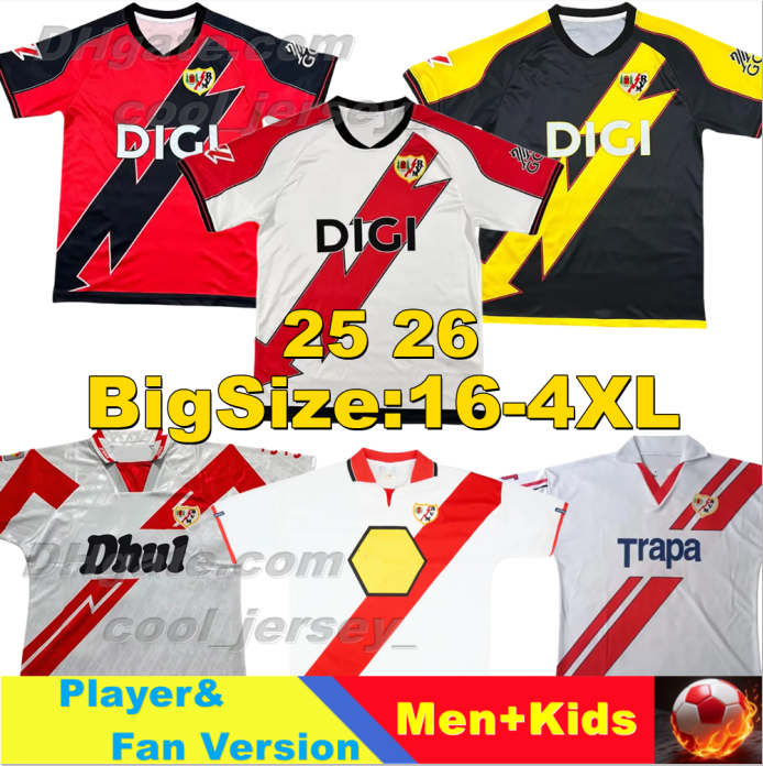 4XL 25 26 Rayo Vallecano Soccer Jerseys Retro 2001 02 ISI DE FRUTOS ALVARO PATHEI. CISS 2025 2026 OSCAR TREJO LEJEUNE DE TOMAS CAMELLO Football Shirts Men Uniforms