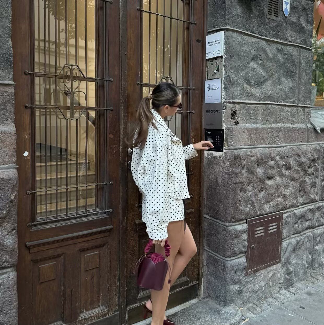 Polka Dot Jackets Woman 2 Piece Set Pocket Zipper Standing Collar Coats High Waist Short Pants Loose Sports Style Clothes