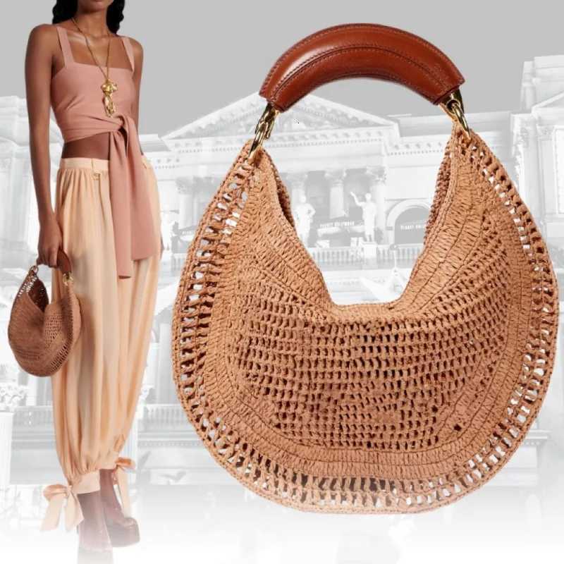 Solid Color Straw Tote Bag Fashion Hollow Summer Seaside Holiday Wrist Purse Handmade Underarm Hobo Handbag Y250816