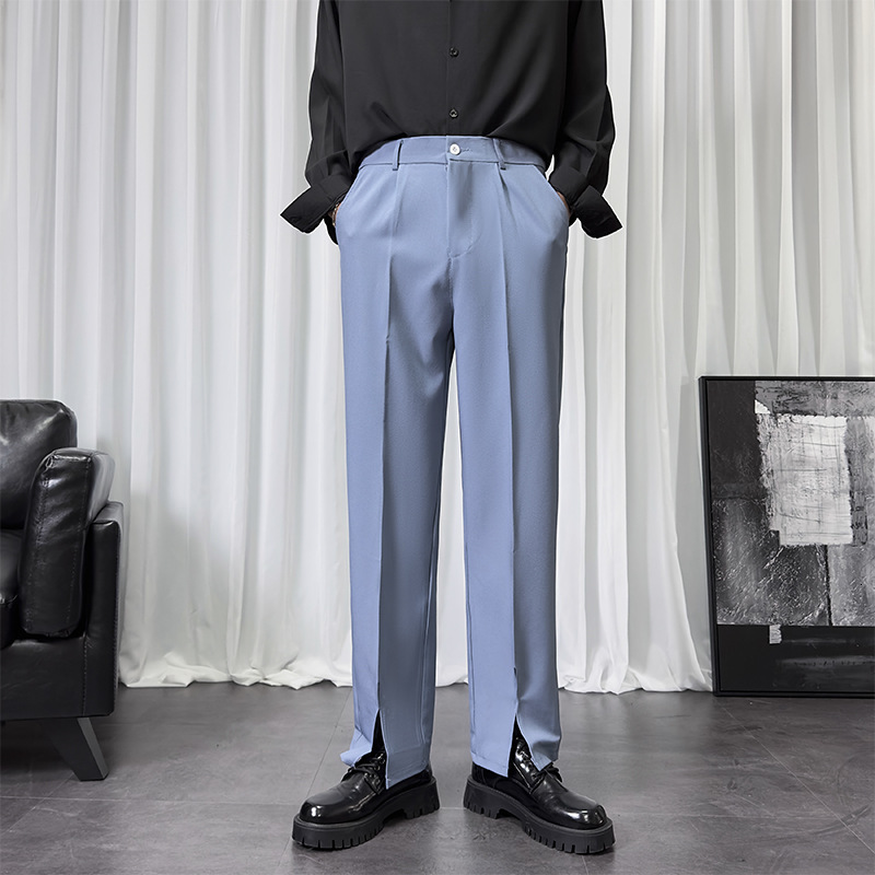 Spring and Autumn Casual Fashion Black Pants Straight Loose Wide-leg Pants Youth Simple Suit Trousers Elastic Split
