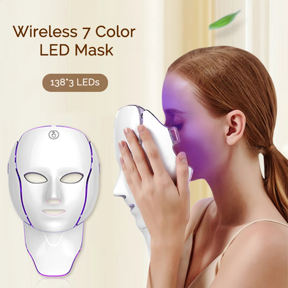 LED Facial Mask with Neck 7 Colors Light Red Light Facial Mask for -Aging Rejuvenation Brighten Skin Beauty Device 250814