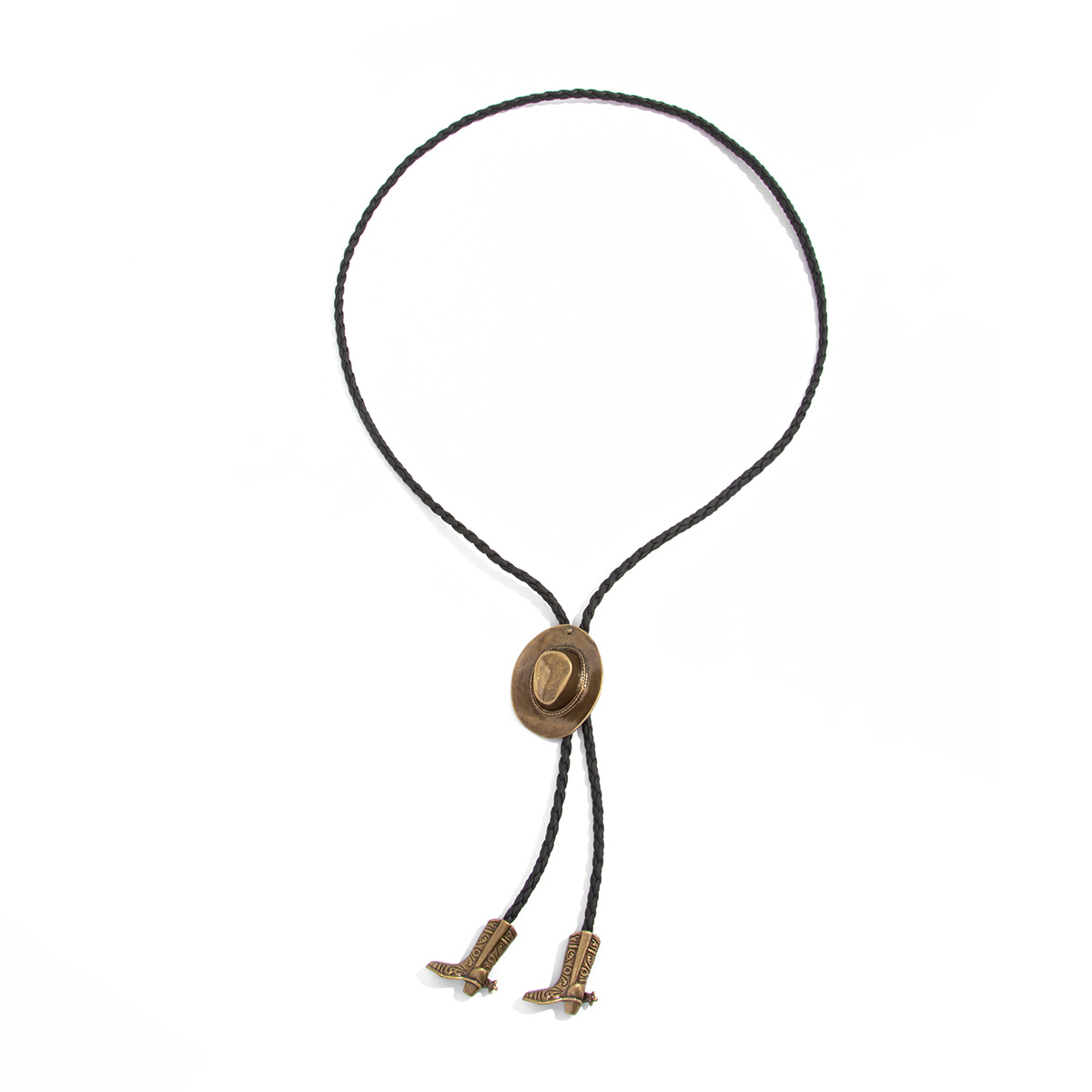 Western Boho Cowboy Hat Necklace Adjustable Long Chain with Vintage Cowgirl Boot Pendant Ethnic Inspired Statement Jewelry