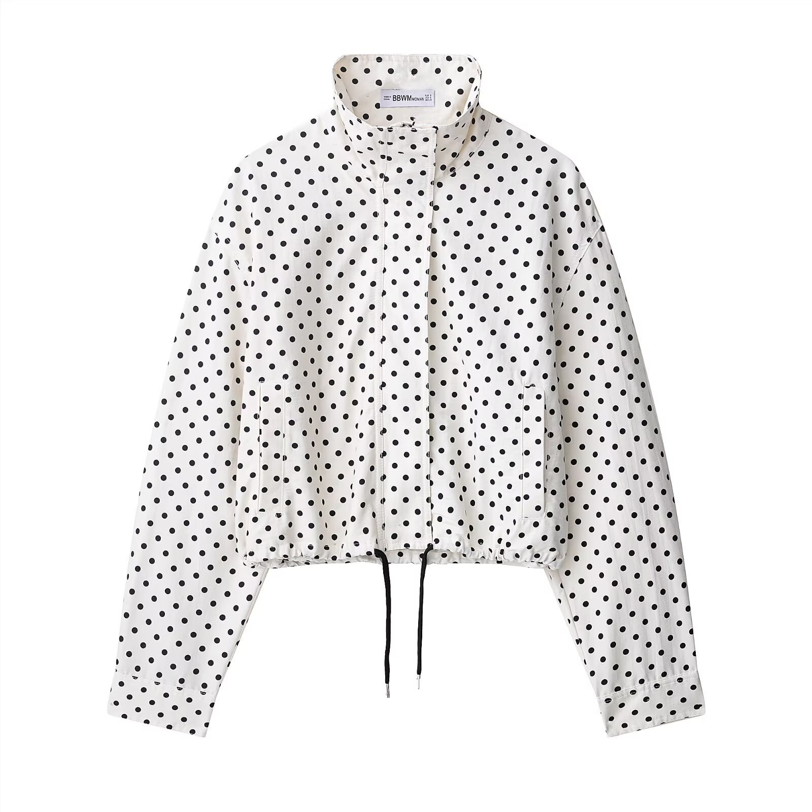 Polka Dot Jackets Woman 2 Piece Set Pocket Zipper Standing Collar Coats High Waist Short Pants Loose Sports Style Clothes