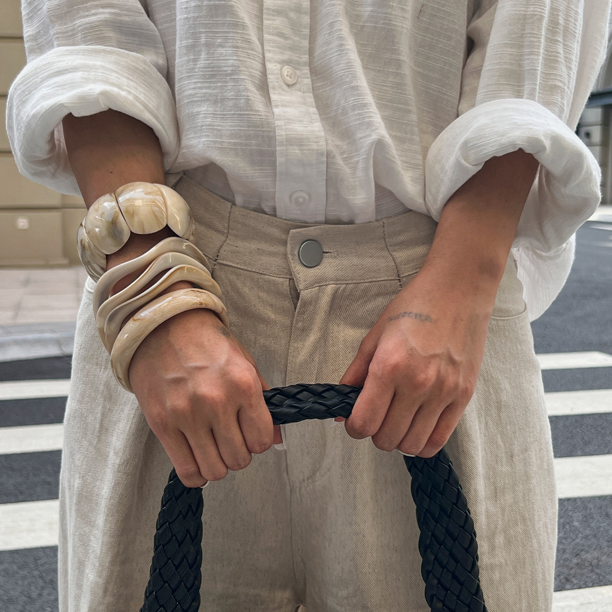 Minimalist Vintage Wave Cuff Irregular Open-Ended Elastic Bangle in Matte Gold European Inspired Statement Bracelet for Women
