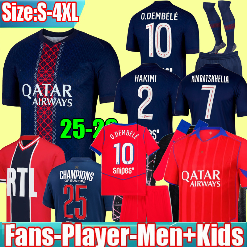 S-4XL 25 26 D.DOUE KVARATSKHELIA Maillot de Foot Joao Neves 4TH Jerseys Marquinhos O.Dembele Barcola Asensio Hakimi Futebol camisa 2025 2026 Hommes Enfants Men Kit