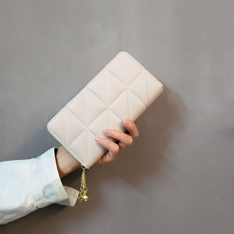 INS New Style Dia Pattern Women's Small Long Student Coin Purse Phone Bag Card Holder Leather Wallet with Tassel