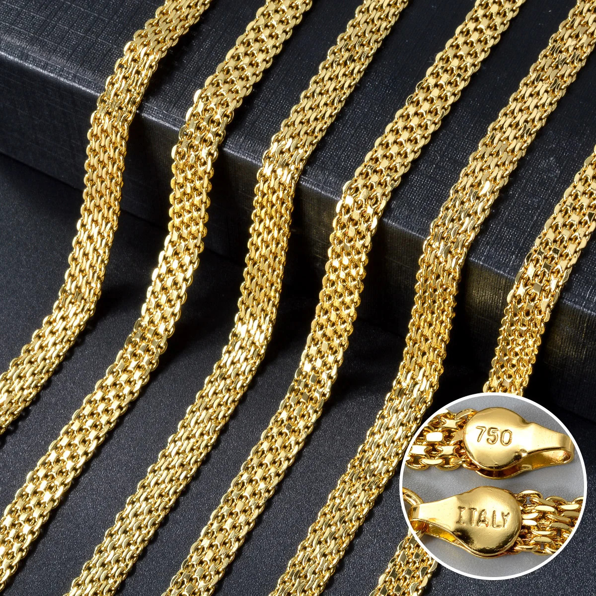 Fashion Copper Italy 750 18k gold plated Woven Milan Chain Necklace For Women 250814