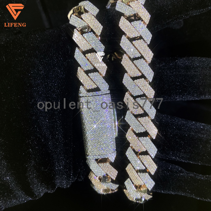 Custom 15mm Two-Tone Rose Gold Plated Miami Cuban Link Chain VVS Moissanite Diamond 925 Sterling Silver Charm Necklace Bracelet