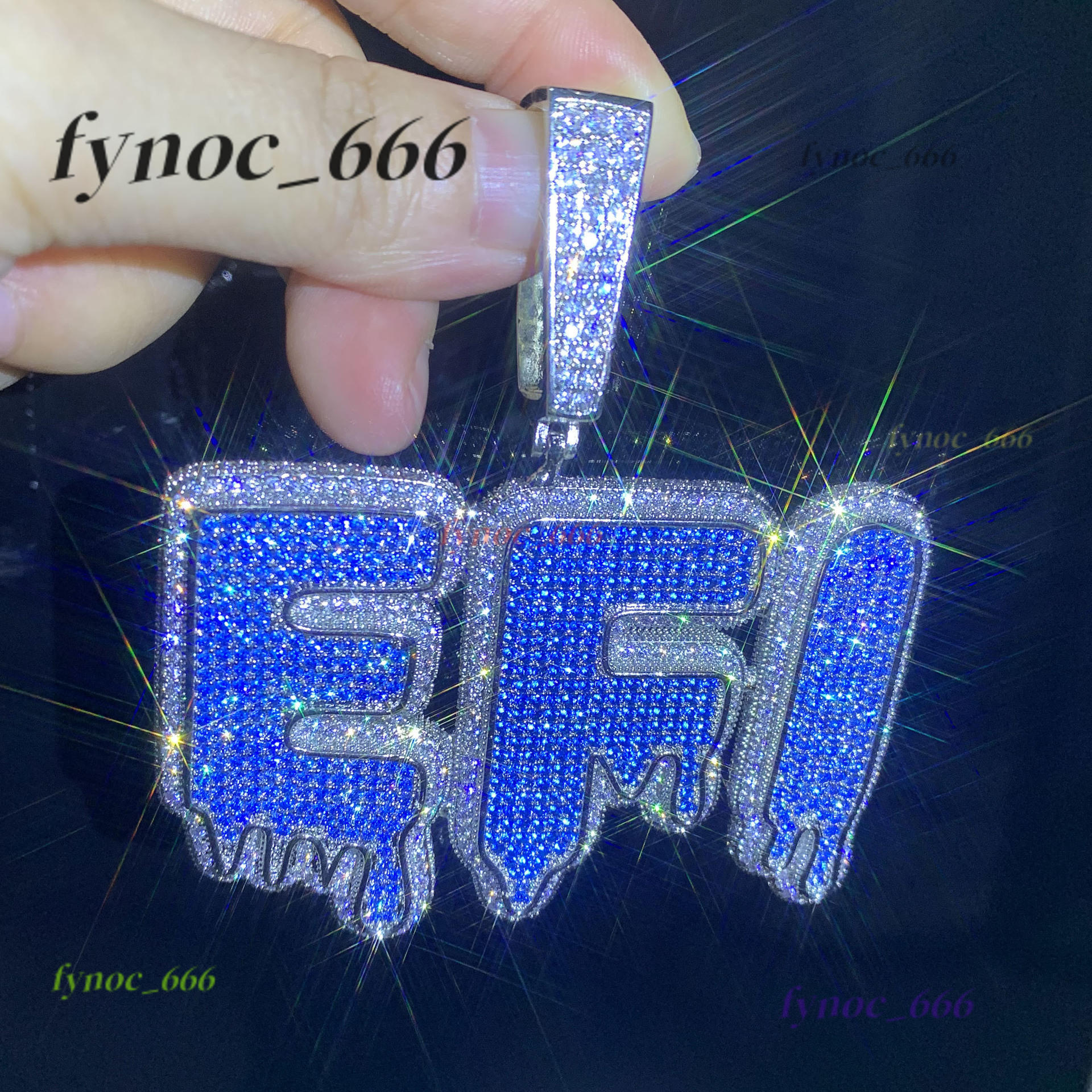 Customized Name Necklaces Iced Out Sky Blue Cubic Moissanite Letters Pendant Personalized Fashion Hip Hop Jewelry for Gift