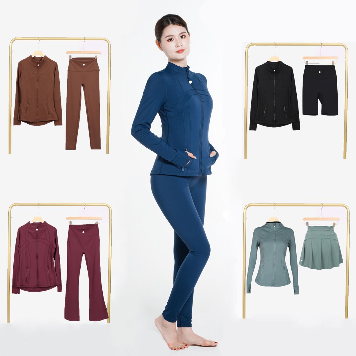 Sportswear women's yoga suit jacket shorts leggings flared pants yoga set high-waists zippered yoga jacket elastic sportswear gym sportswear