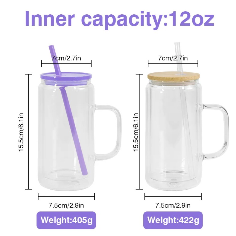 UPS 12oz snow globe sublimation glass mug tumbler with handle colored plastic lid blank sub car cup 650ml glass tea coffee beer mug drinking tumblers 