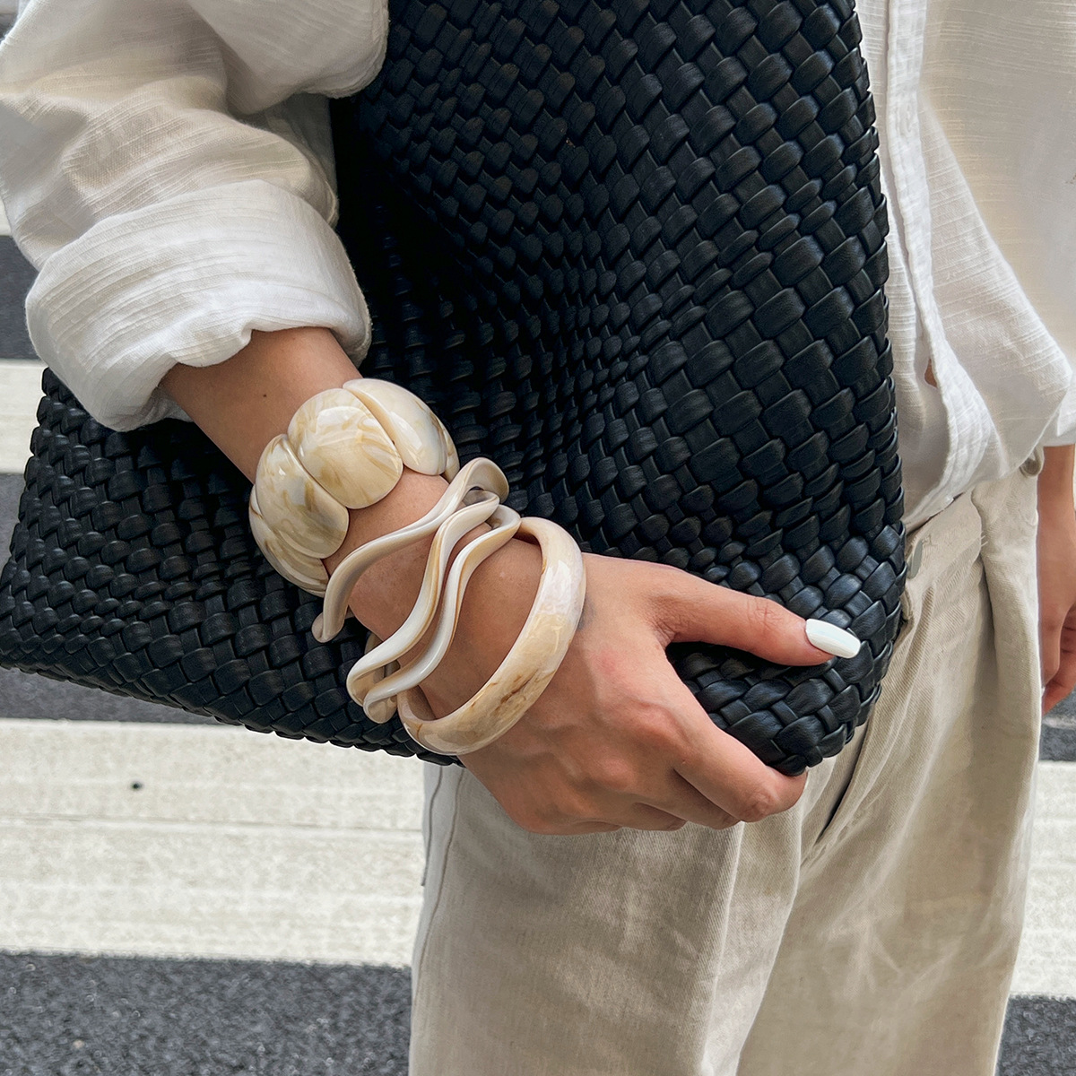 Minimalist Vintage Wave Cuff Irregular Open-Ended Elastic Bangle in Matte Gold European Inspired Statement Bracelet for Women