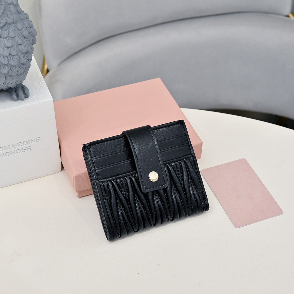 Women's Wallet Credit Card Wallet Genuine Leather Buckle Folding Cash Pocket Coin Purse Luxury Designer High Quality Wallet Cardholder Multi Card Slot ID Case Box