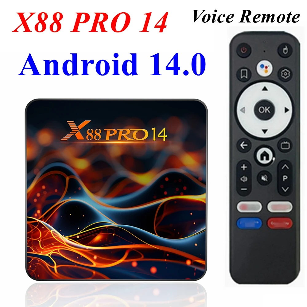 TV Box X88 Pro 14 Android 14 RK3518 Quad Core 2GB RAM 16GB ROM 4K LAN 100M Wifi6 BT 5.0 Voice Remote Media Player Set Top Box