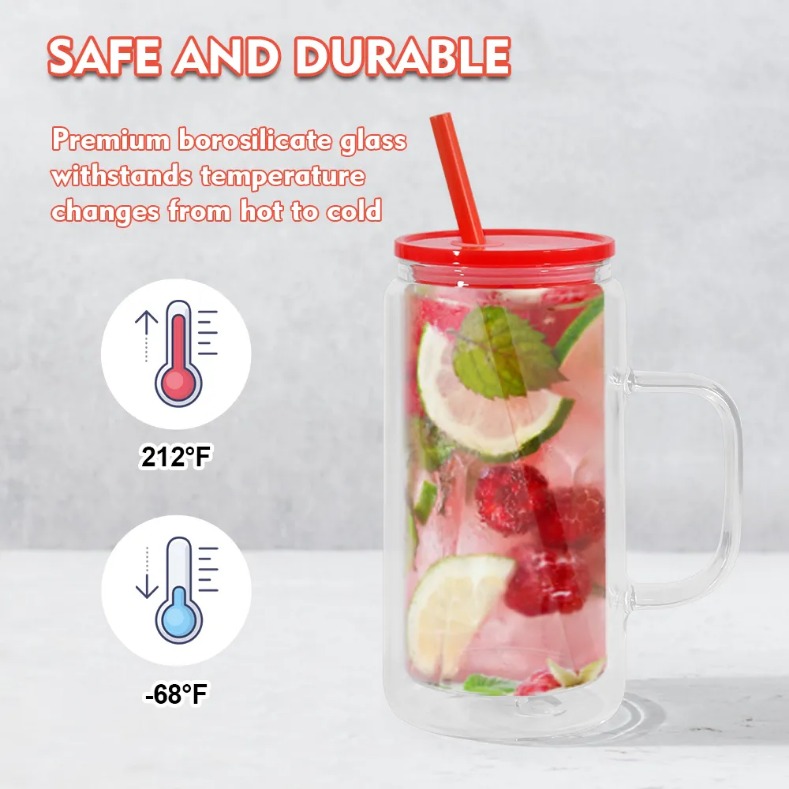 UPS 12oz snow globe sublimation glass mug tumbler with handle colored plastic lid blank sub car cup 650ml glass tea coffee beer mug drinking tumblers 