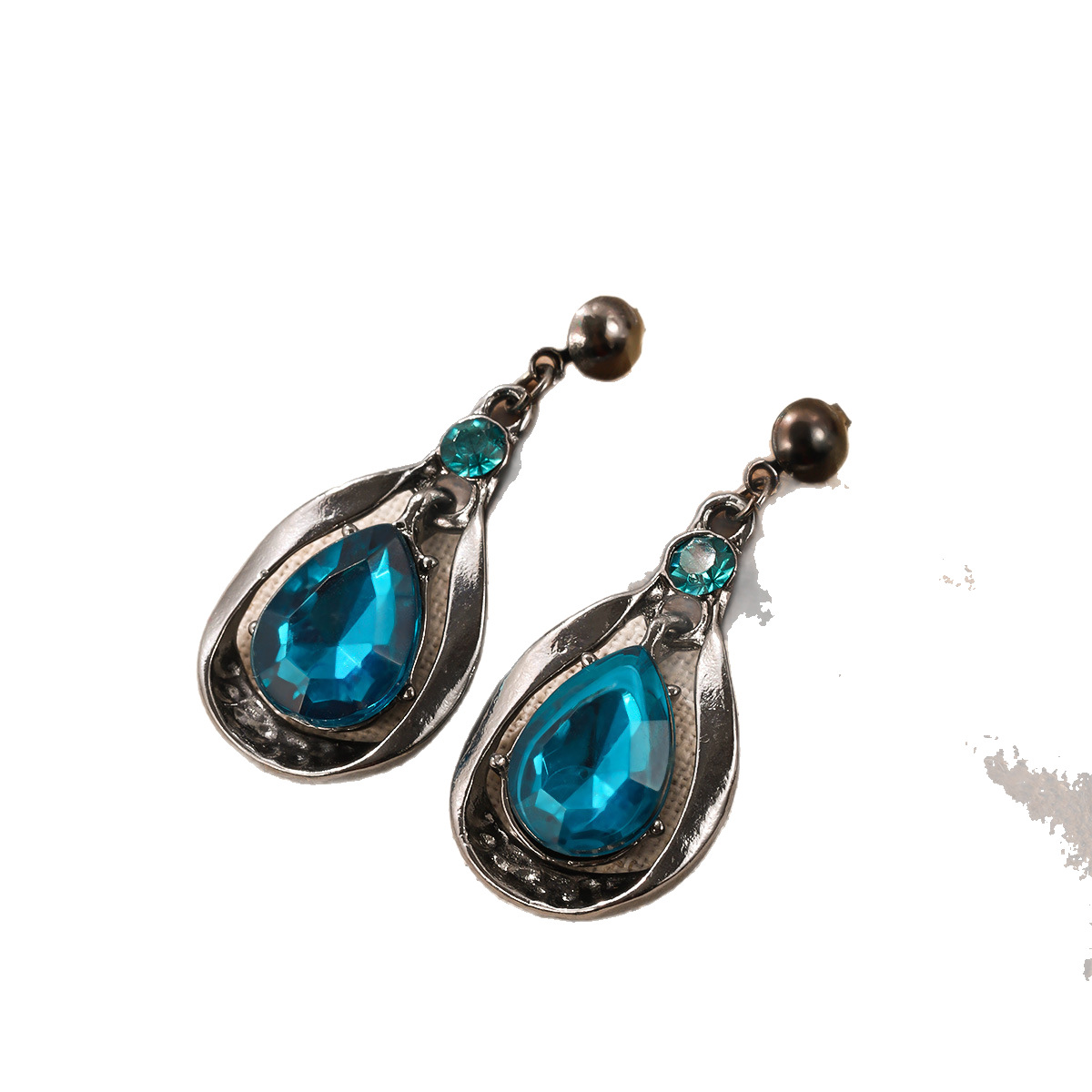 Blue Crystal Drop Earrings for Women Teardrop Dangle Sterling Silver Hooks Versatile Evening Daily Jewelry