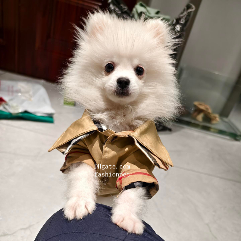 Luxury Dog Clothes Fashion Lapel Striped Grid Puppy Windbreaker Coats, British Style Lightweight Dog Jacket for Westie Maltese Poodle Yorkshire Terrie