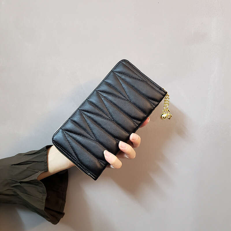 INS New Style Dia Pattern Women's Small Long Student Coin Purse Phone Bag Card Holder Leather Wallet with Tassel