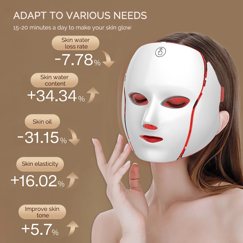 LED Facial Mask with Neck 7 Colors Light Red Light Facial Mask for -Aging Rejuvenation Brighten Skin Beauty Device 250814