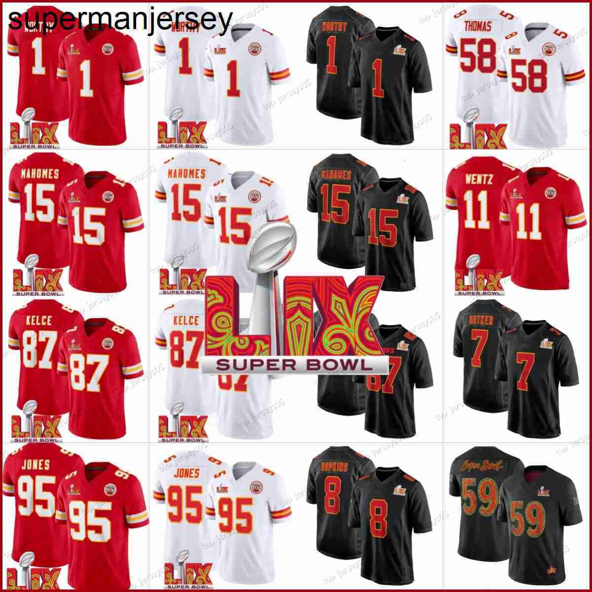 Football Jersey with Super Bowl LIX Patch Featuring Top Players Mahomes Kelce Pacheco More