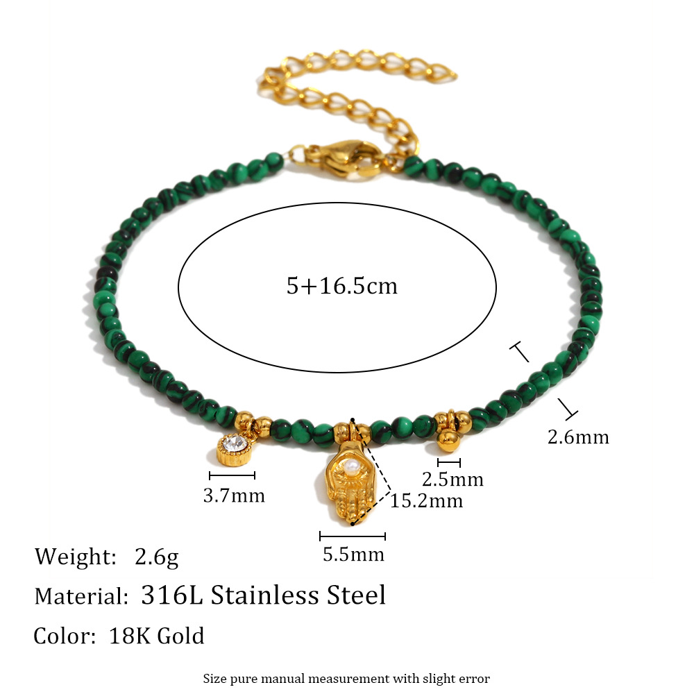 Vintage Inspired Palm Coin Pendant Bracelet 18K Gold-Plated Stainless Steel with Natural Stone European Retro Style for Women