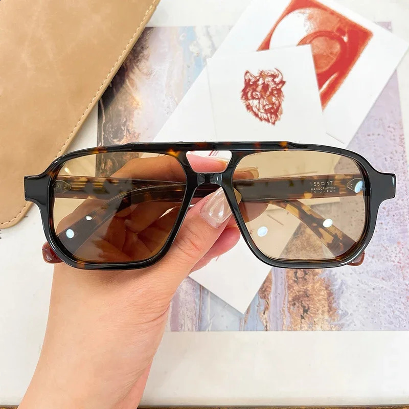 Ins Double Bridge Thick Heavy Acetate Sunglasses Uv400 Big Square Classical Men and Women Vintage Gift Eyeglasses with Case 250815