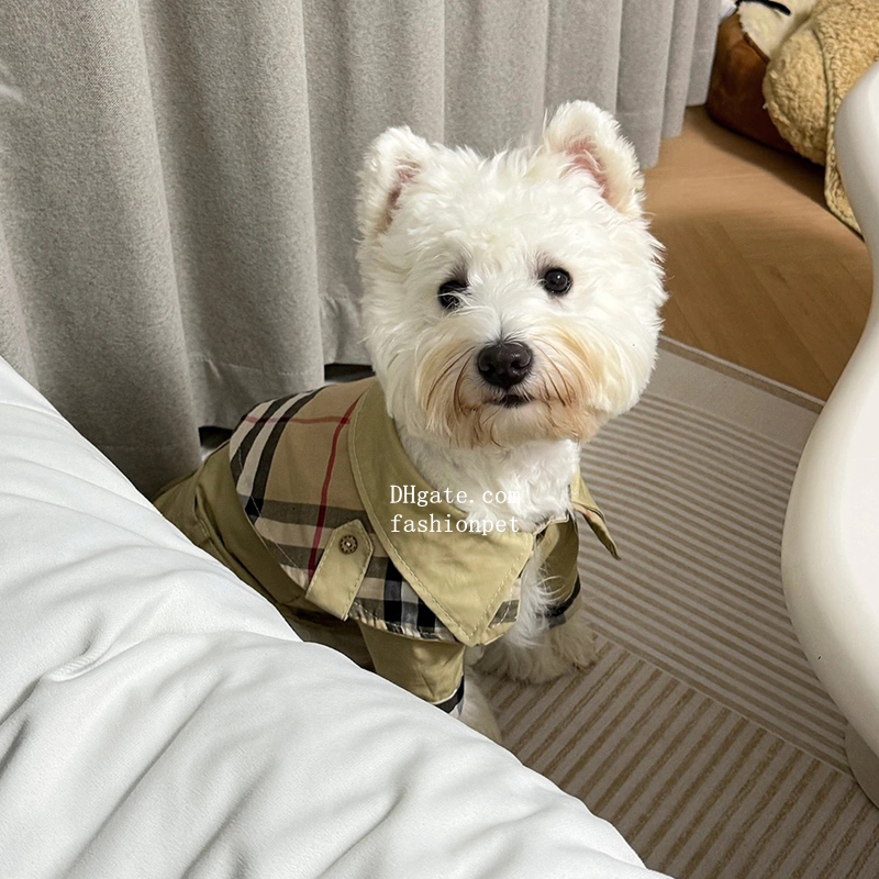 Luxury Dog Clothes Fashion Lapel Striped Grid Puppy Windbreaker Coats, British Style Lightweight Dog Jacket for Westie Maltese Poodle Yorkshire Terrie