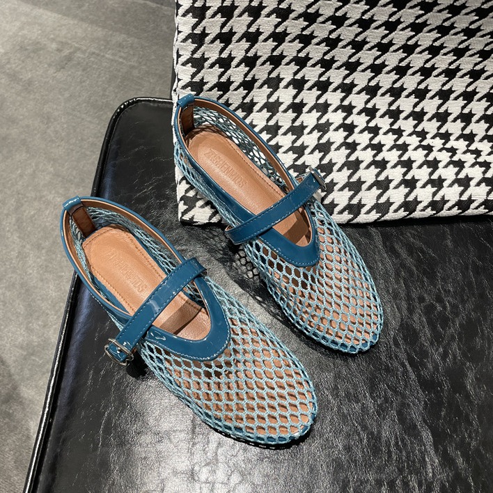 Fashionable and comfortable temperament women's single shoes round toe mesh one-button women's shoes flat shoes