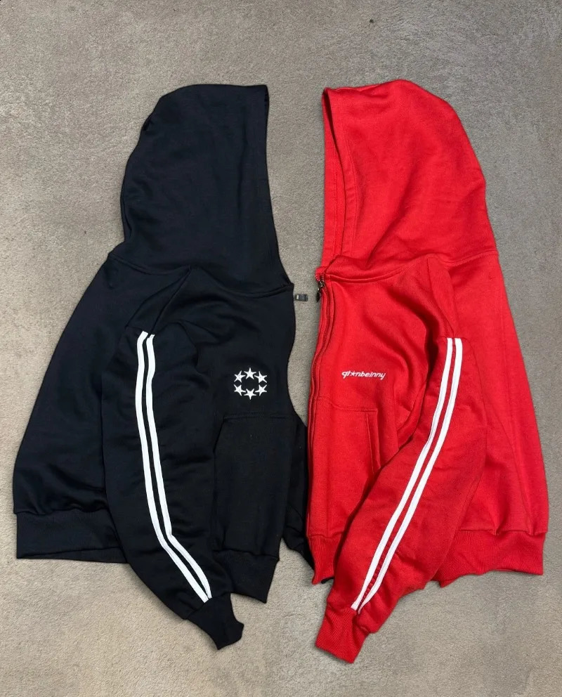 Hiphop Gothic letter print zipper men clothing Y2K high street fashion sportswear Harajuku punk loose couple hooded sweatshirt 250815