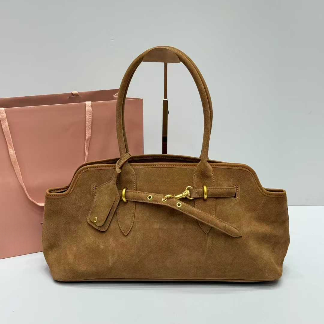 Vintage Real Suede Leather Totes 2025 Autumn Luxury Designer Brown Shoulder Bags Hobo Green Underarm Bag Female Quality Stylish Purses And Handbags Wholesale 3317