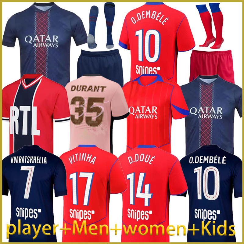 2025 soccer jersey PARIS Barcola Kvaratskhelia HAKIMI SKRINIAR 25 26 doue Maillots desets KOLO MUANI maillot de foot Mens kids kit home away 3rd football shirt