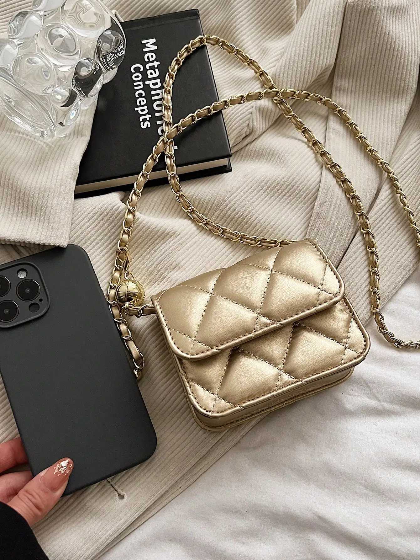 Simple And Versatile Texture Mini Bag With Gold Ball Chain Strap Shoulder Bag Crossbody Bag Purse Womens Bag K251222