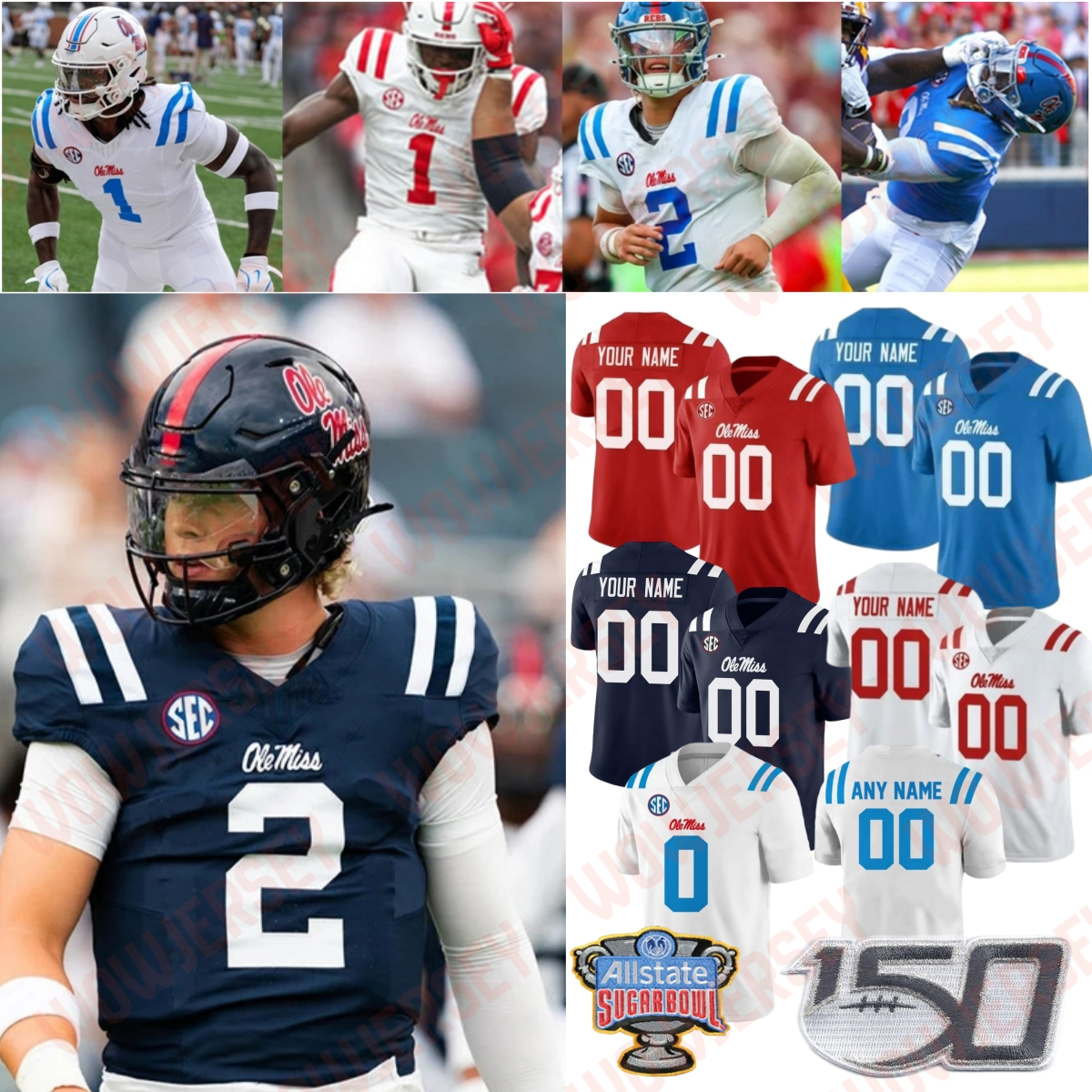 2025 Ole Miss Rebels Harrison Wallace III Football Jersey 1 DeZhaun Stribling Austin Simmons Princewill Umanmielen DaeQuan Wright Zxavian Harris Austin Simmons
