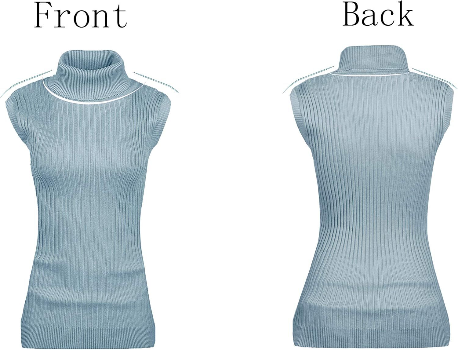 Women Sleeveless High Neck Turtleneck Stretchable Knit Sweater Top