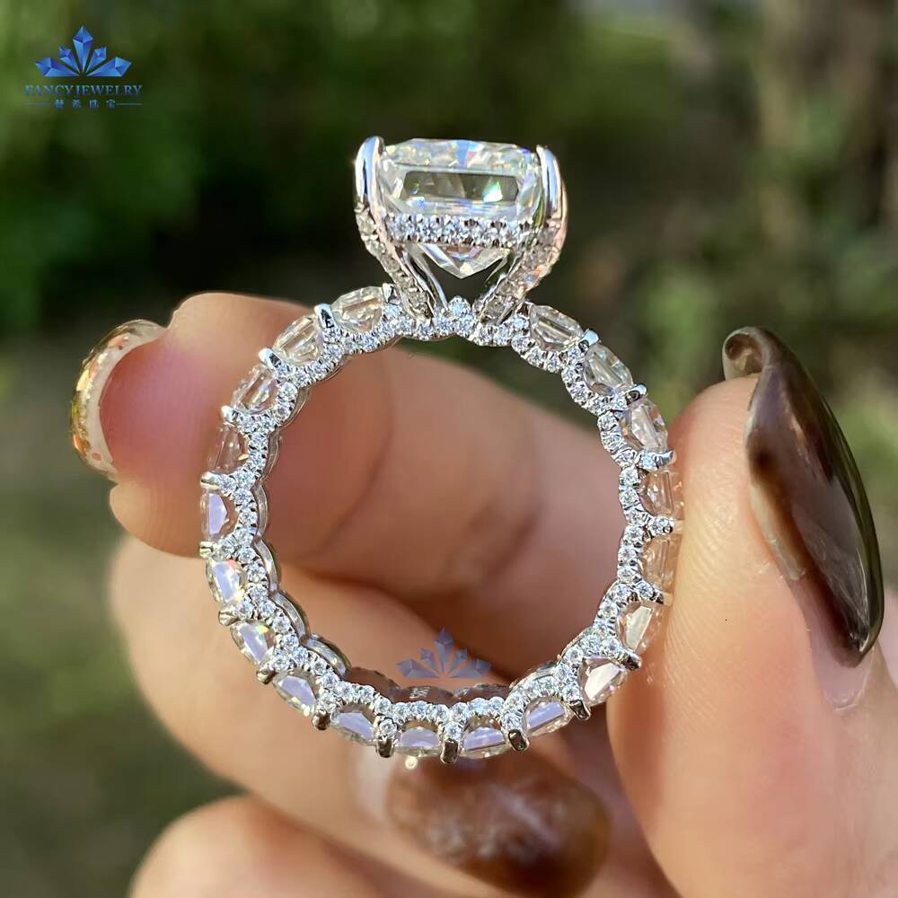 Factory High-End Custom 14K Solid Gold 5ct Radiant GRA 9x11mm Moissanite Diamond Wedding Ring Elegant 925 Silver Moissanite Ring