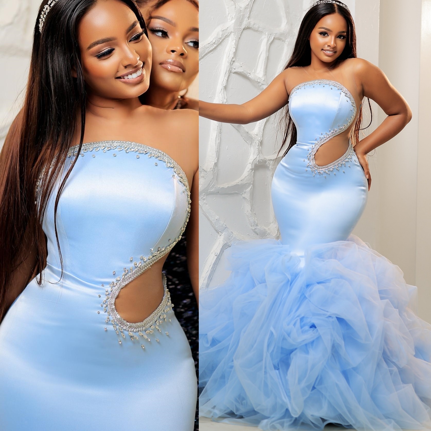 Aso Ebi Light Sky Blue Mermaid Prom Dresses 2025 Beaded Crystals Satin Evening Formal Party Second Birthday Engagement Gowns Plus Size Dress For Speci