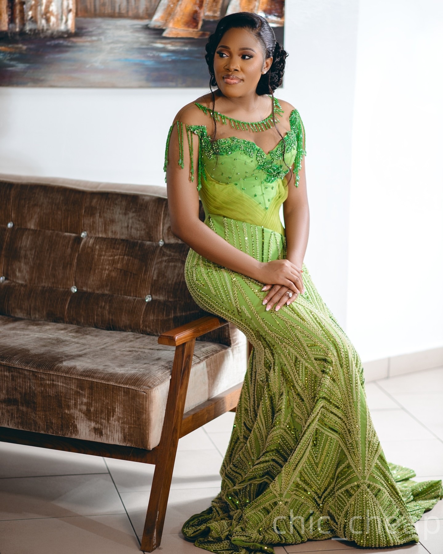 Aso Ebi Green Mermaid Prom Dresses 2025 Beaded Tassels Sequined Evening Formal Party Second Birthday Engagement Gowns Plus Size Dress For Special Occa