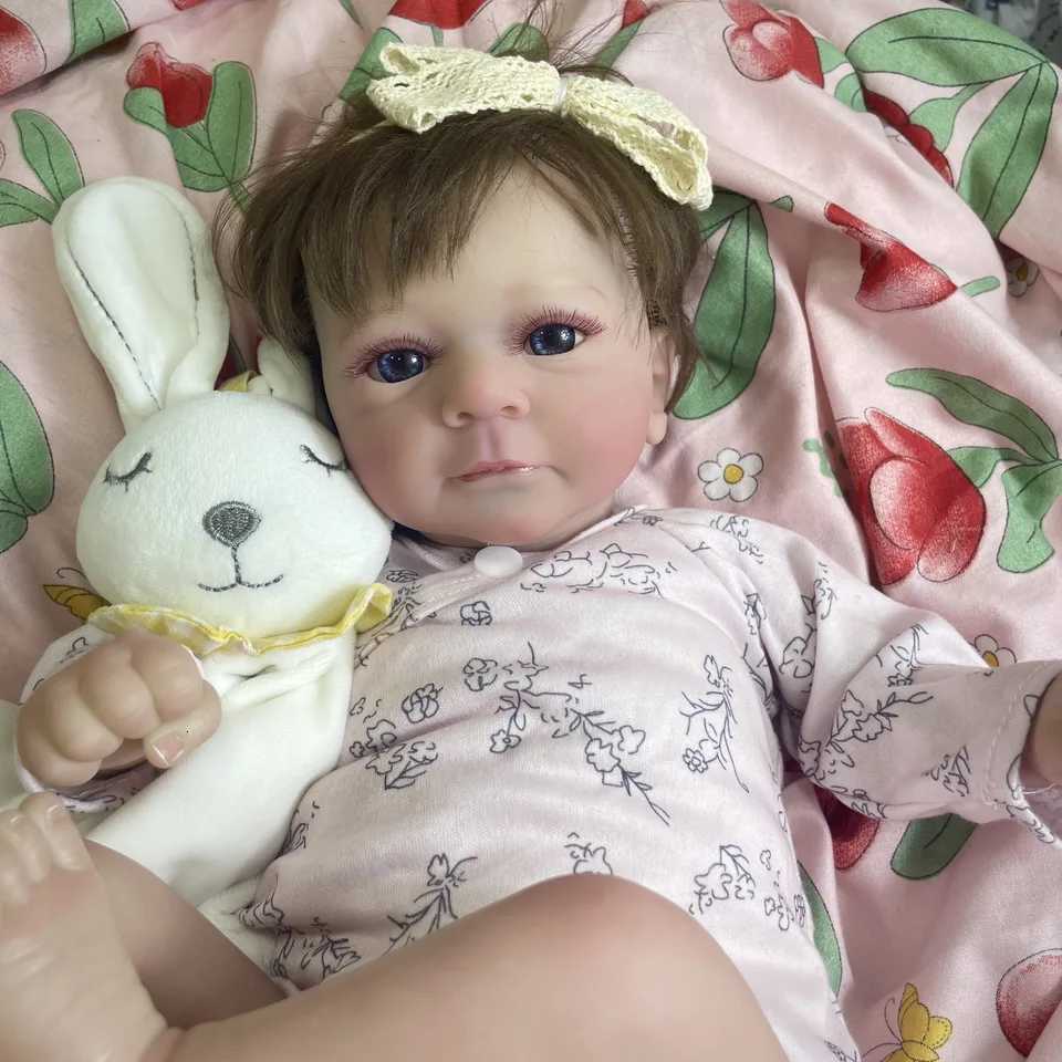 45CM Finished Reborn Dolls Felicia Vinyl Newborn Open Blue Eyes Doll Hand-Rooted Hair 3D Skin Tone Visible Veins Christmas Gift W250818