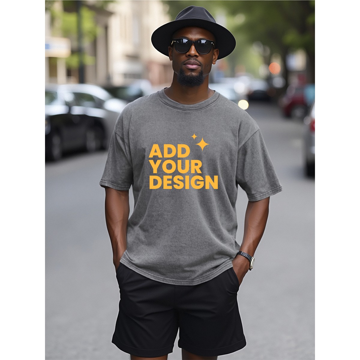 DHgatepod Unisex Heavyweight Washed Cotton Tee - 230GSM Vintage Crewneck T-Shirt with DTF Print (Front & Back)