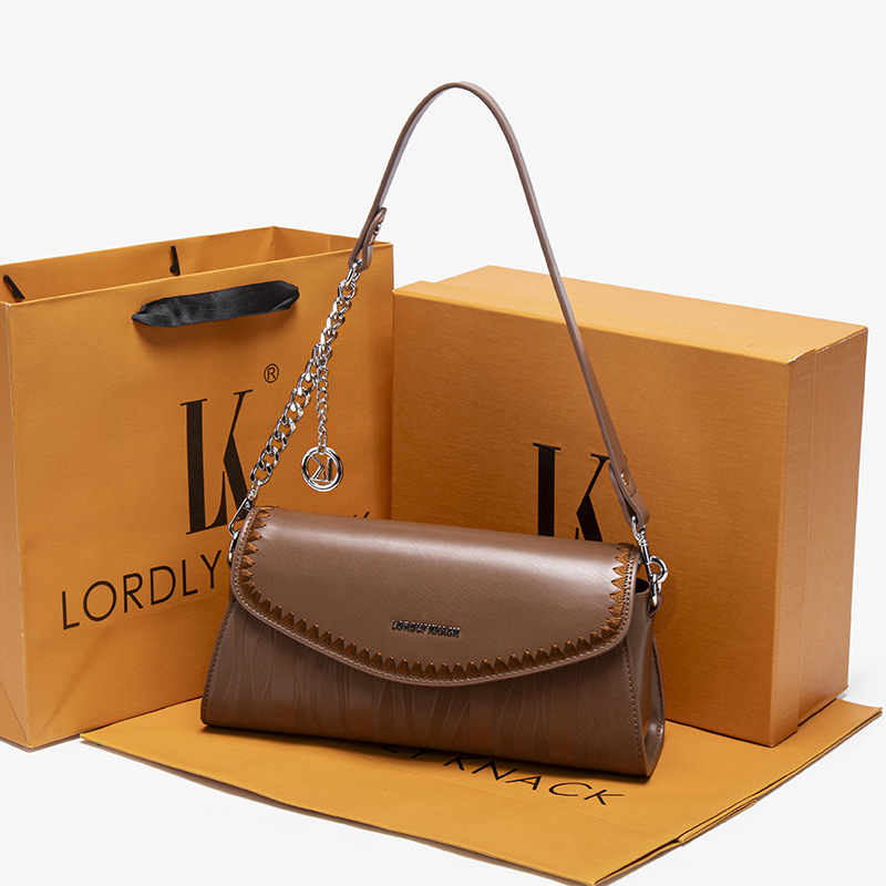 LORDLY KNACK designer bag light luxury genuine soft leather baguette bag casual high-quality vintage shoulder bag for woman