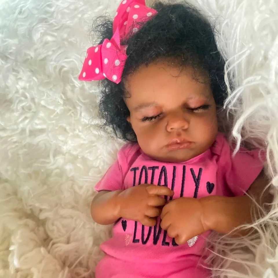 50 CM Finished Reborn Baby Doll LouLou Sleeping African American Girl Newborn Dark Skin Soft Hand-Rooted Hair Christmas Gift Toy Z250818